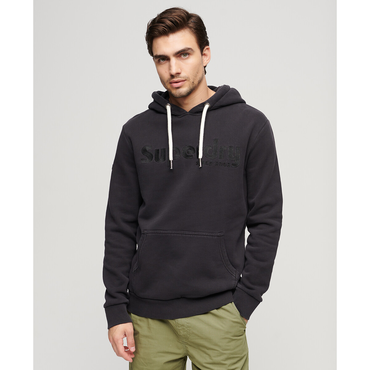 Terrain overdyed hoodie with embroidered logo in cotton mix black