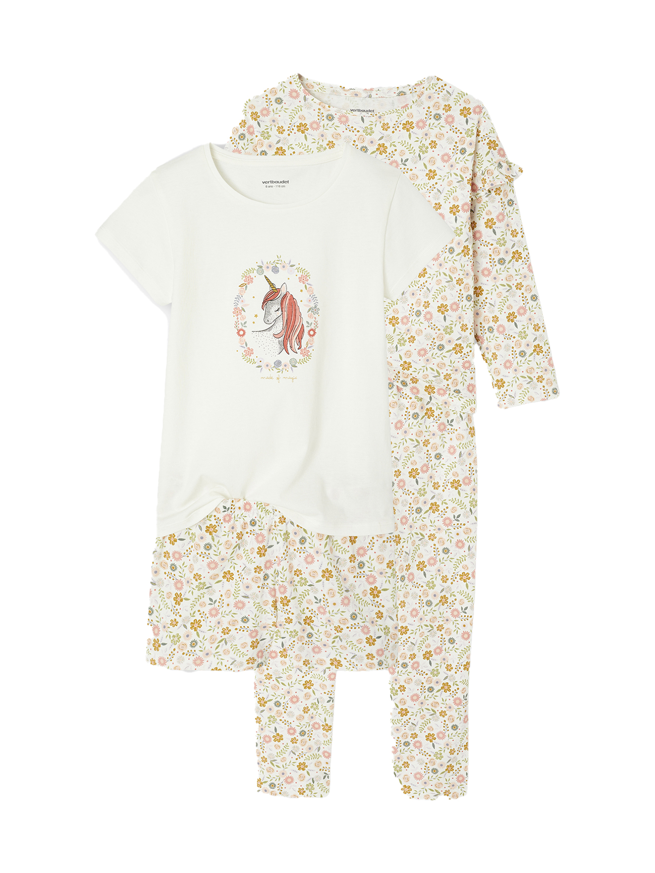 Lot pyjama + pyjashort flower power BASICS, VERTBAUDET