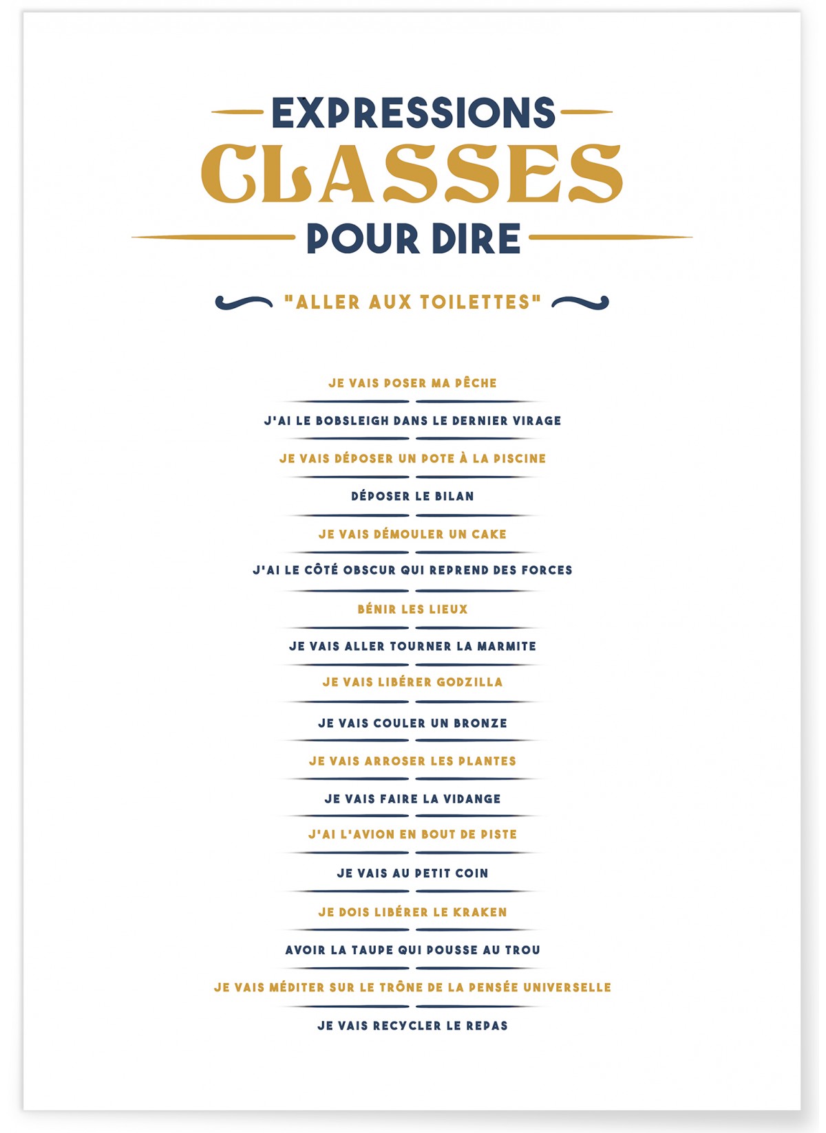 Affiche Expressions classes pour dire 'Je vais aux toilettes', L'AFFICHERIE