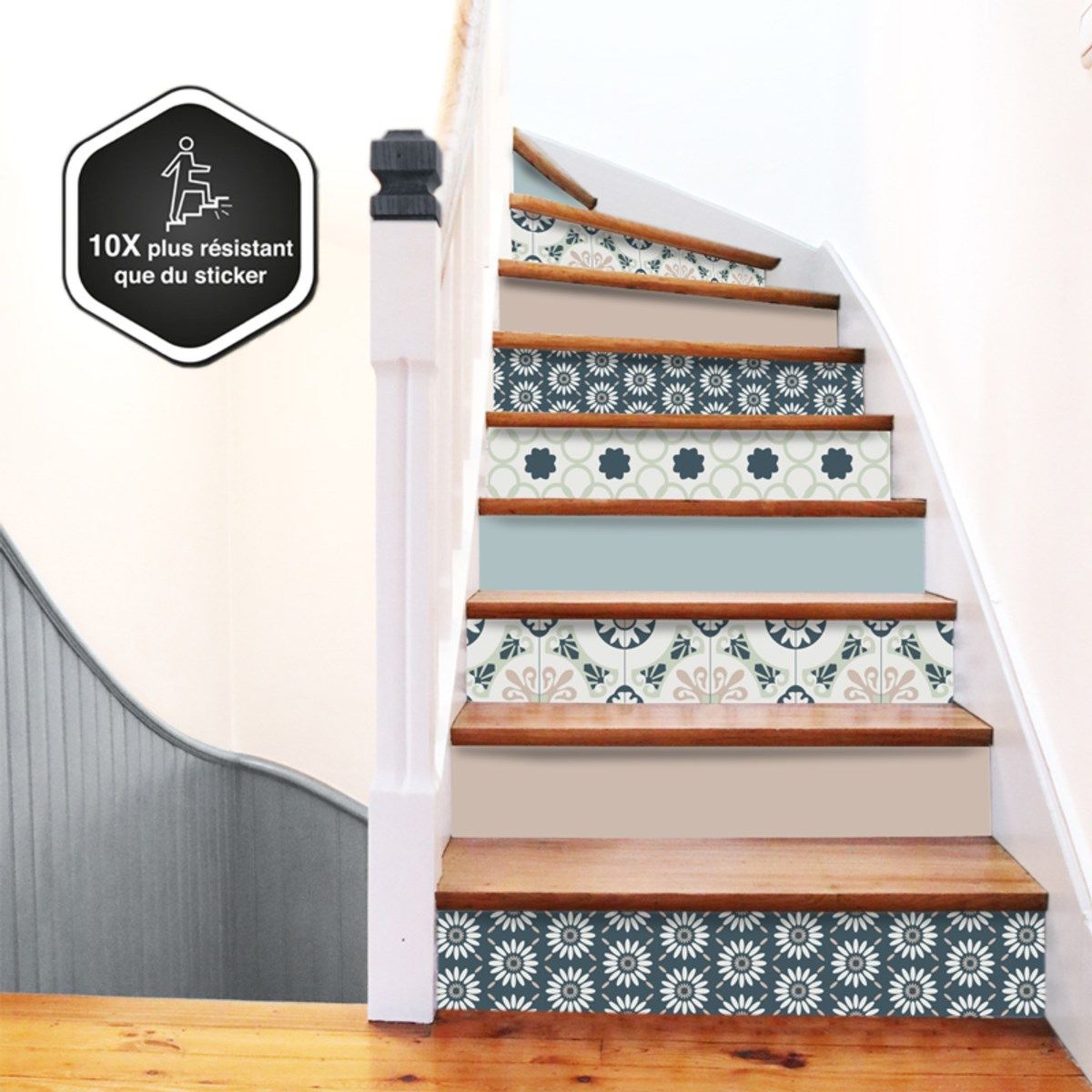 contremarche escalier pvc mix leonie 15x100cm - lot de 5