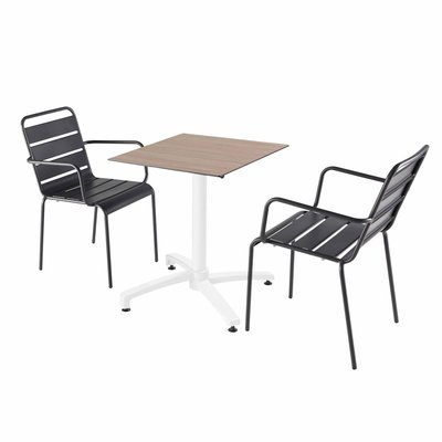 Table en HPL inclinable pied blanc et 2 chaises avec accoudoirs en métal OVIALA