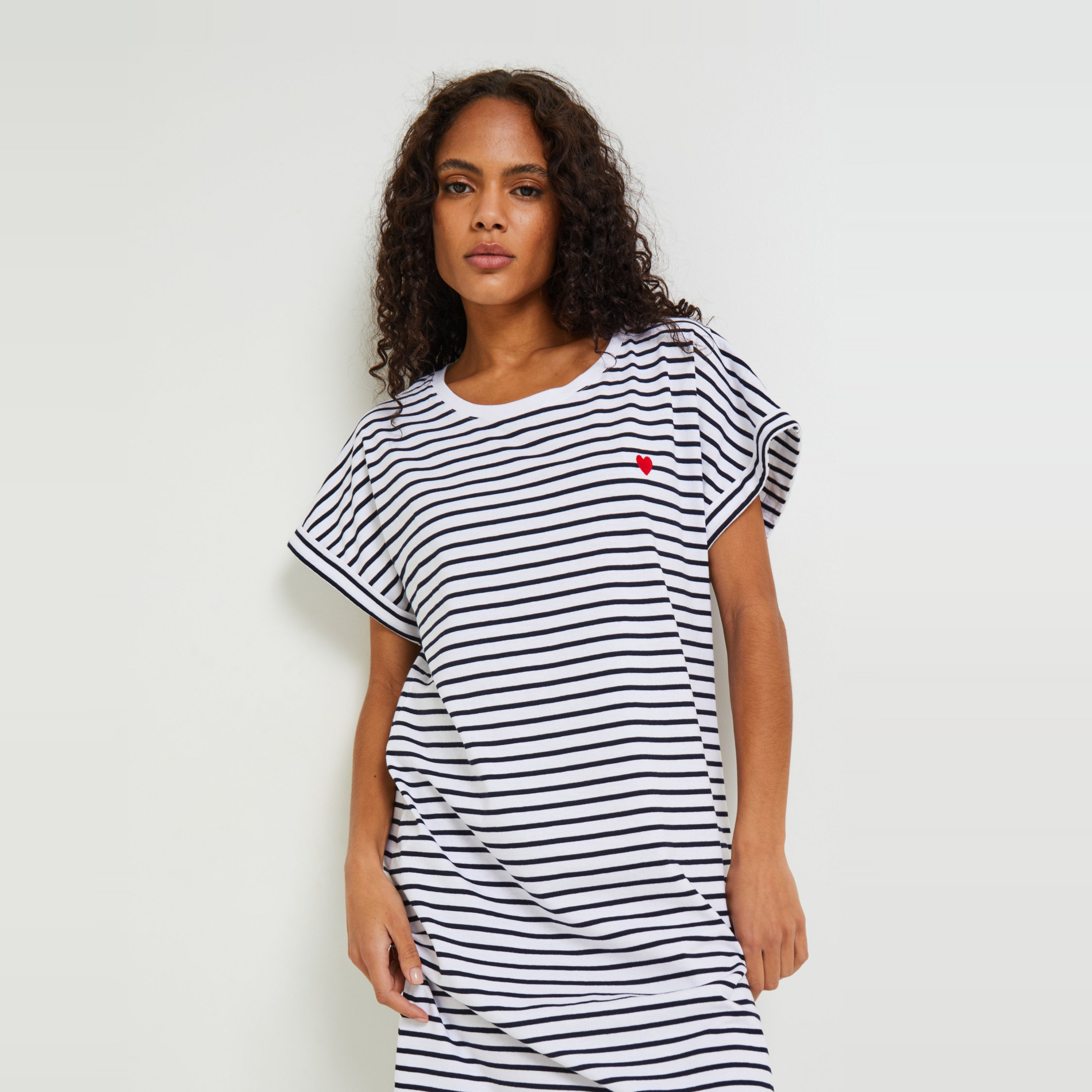 Chemise de nuit manches courtes rayée en coton BIO, MONOPRIX LINGERIE