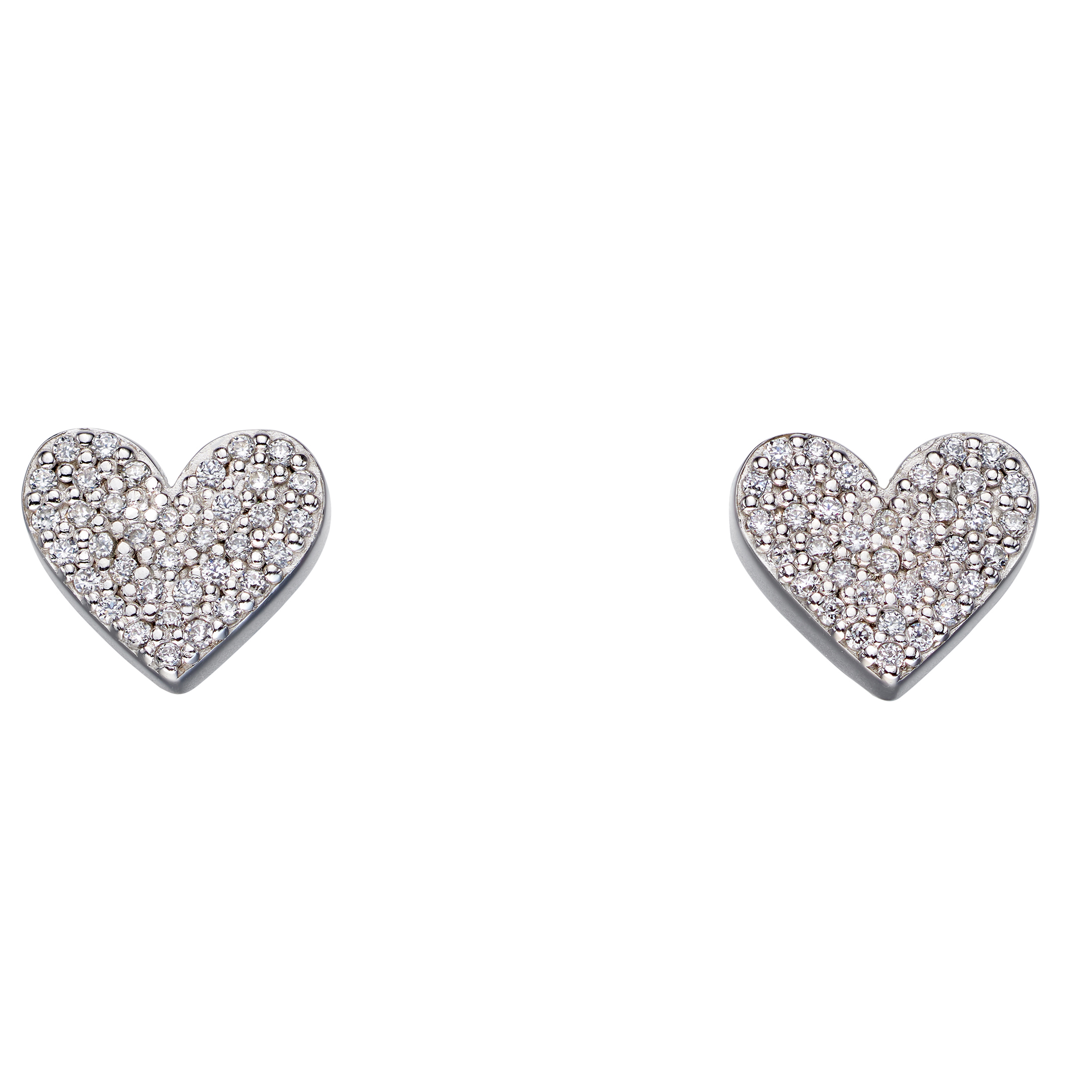 Sterling silver heart with pave cubic zirconia earrings, silver ...
