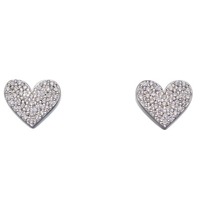 Sterling Silver Heart With Pave Cubic Zirconia Earrings FIORELLI