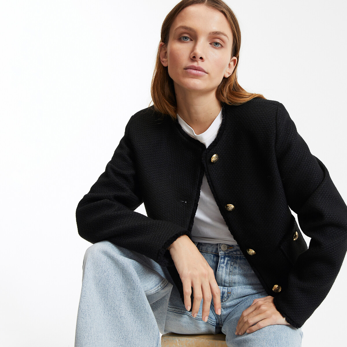 Veste Tweed Femme à Poches - Col Rond, Manches Longues | Style Streetwear | Polyester Chenille