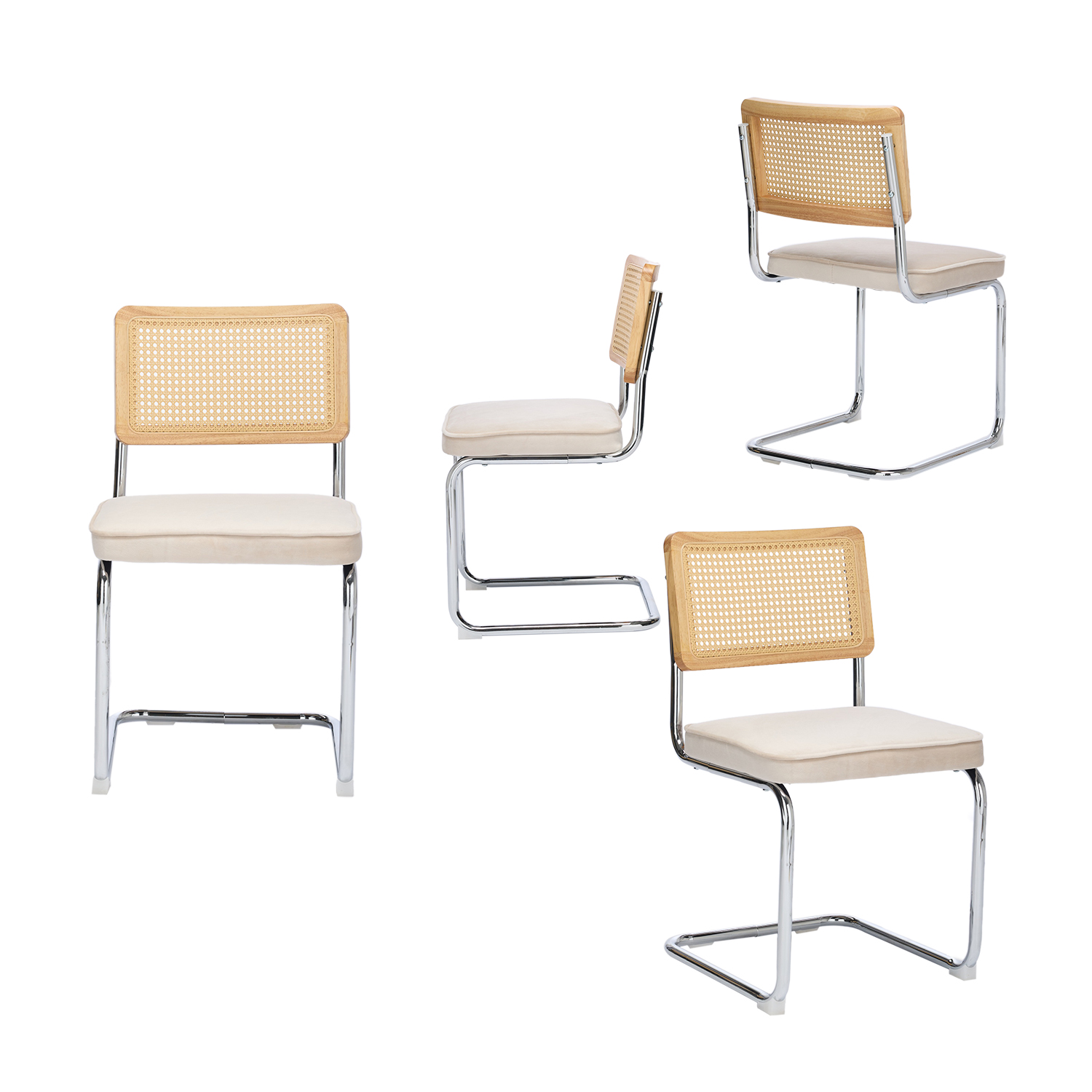 Lot de 4 chaises de salle à manger modernes en velours dossier rotin, CILEKNET, MEUBLES COSY