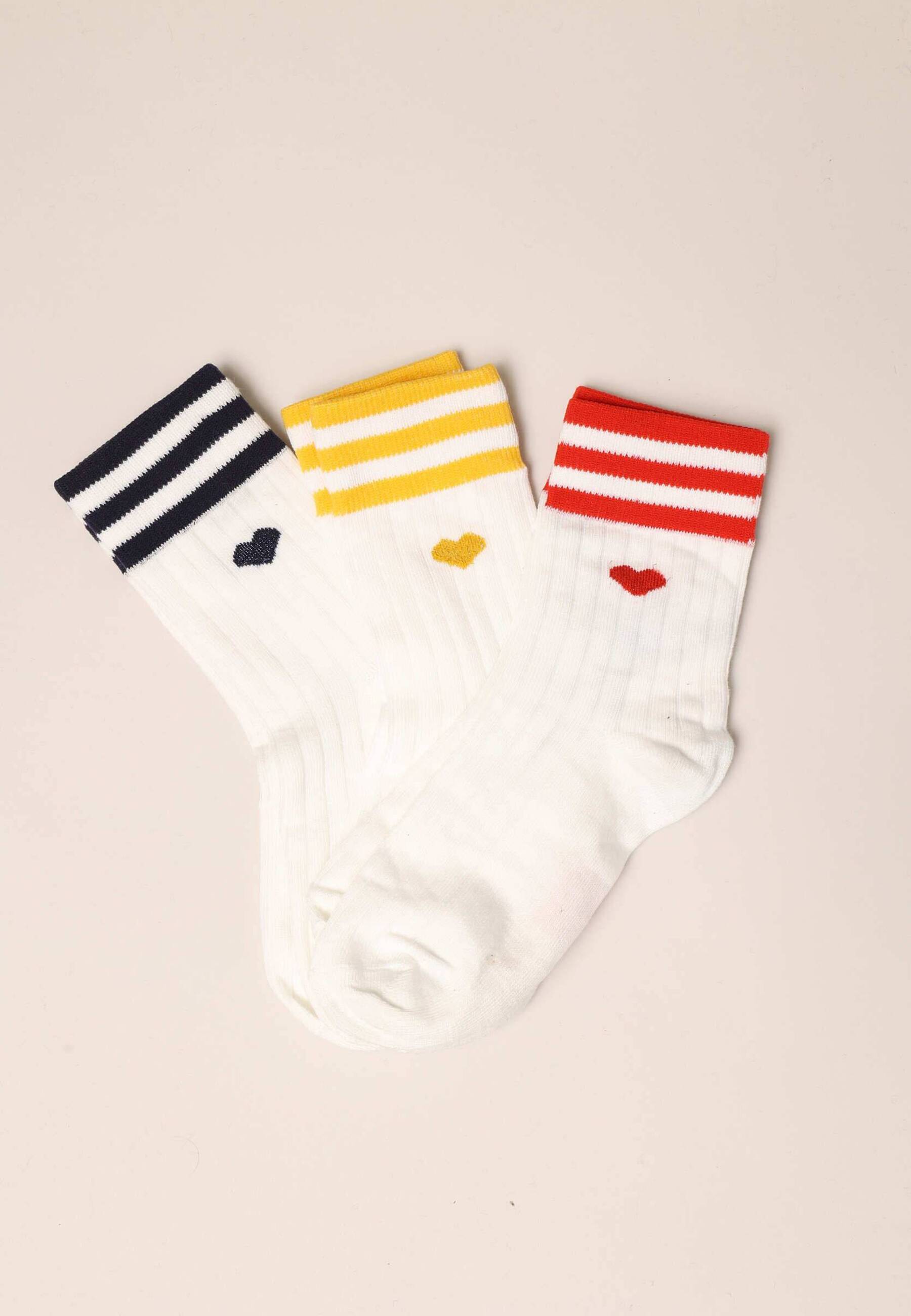 Lot de 3 paires de chaussettes rayées avec motif cœur
ELIA, DEELUXE