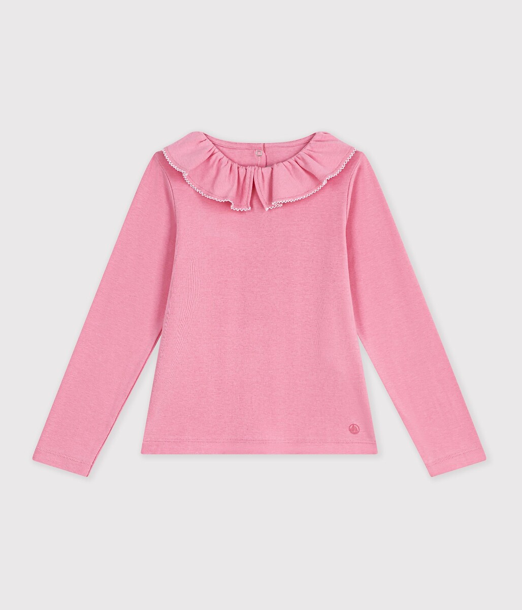 T-shirt manches longues à col volanté, PETIT BATEAU