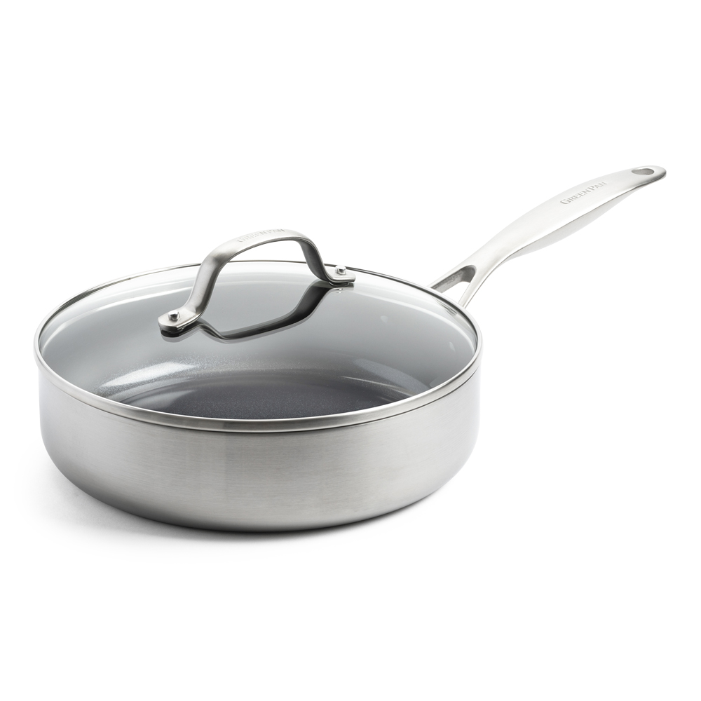 Sauteuse 24 cm inox triply revêtement céramique avec Couvercle en verre - Geneva, GREENPAN