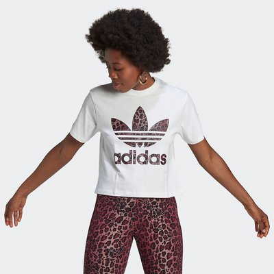Graphics Cotton Cropped T-Shirt with Leopard Print Logo Print adidas Originals
