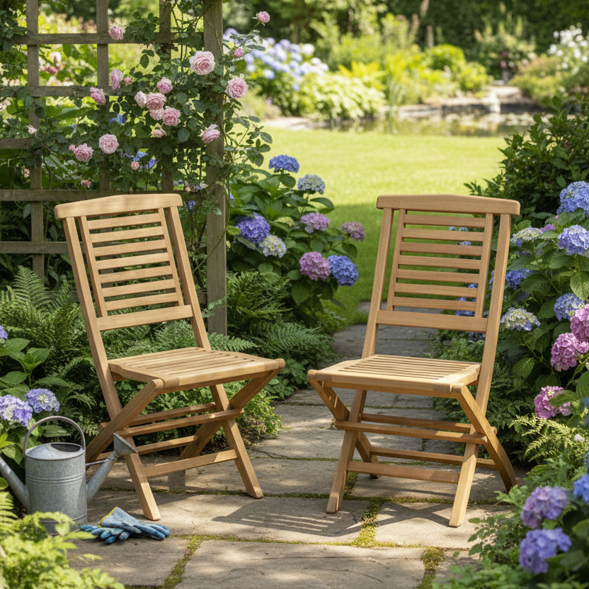 Chaises de jardin pliantes en teck massif (lot de 2) - BARBADE, TECK ATTITUDE