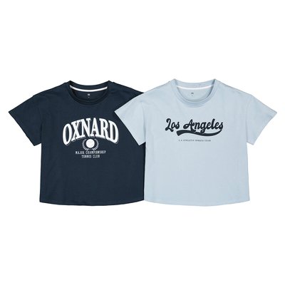 Pack of 2 Cropped T-Shirts in Cotton with Print on Front LA REDOUTE COLLECTIONS