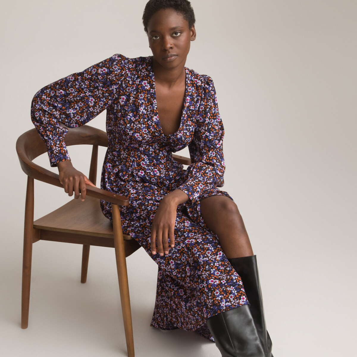 Les Signatures – Floral Full Midaxi Dress with Puff Sleeves