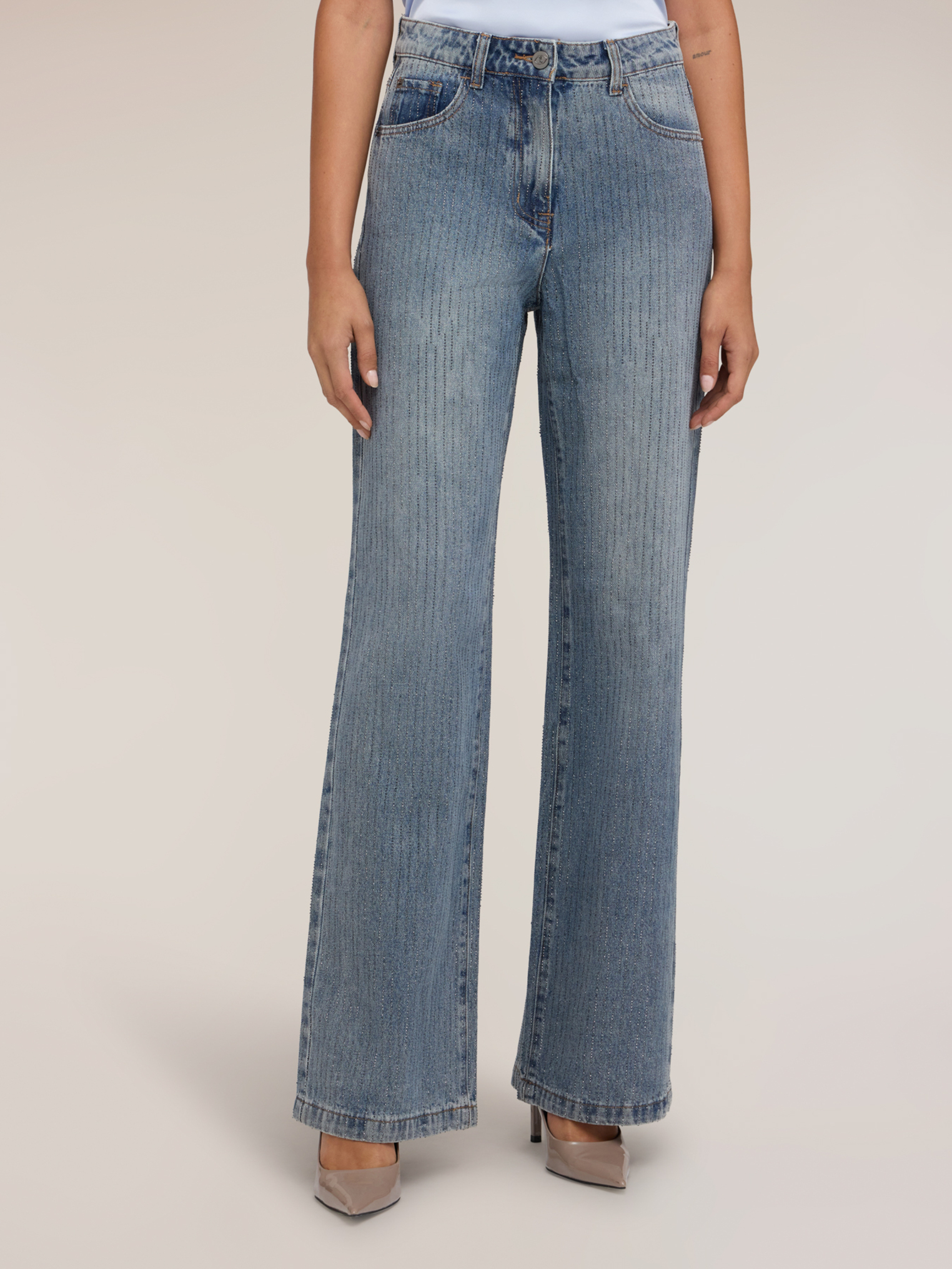 Jean palazzo taille haute avec strass, MOTIVI