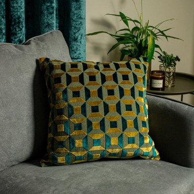 Geometric Tile Jacquard Velvet Filled Cushion 45x45cm SO'HOME