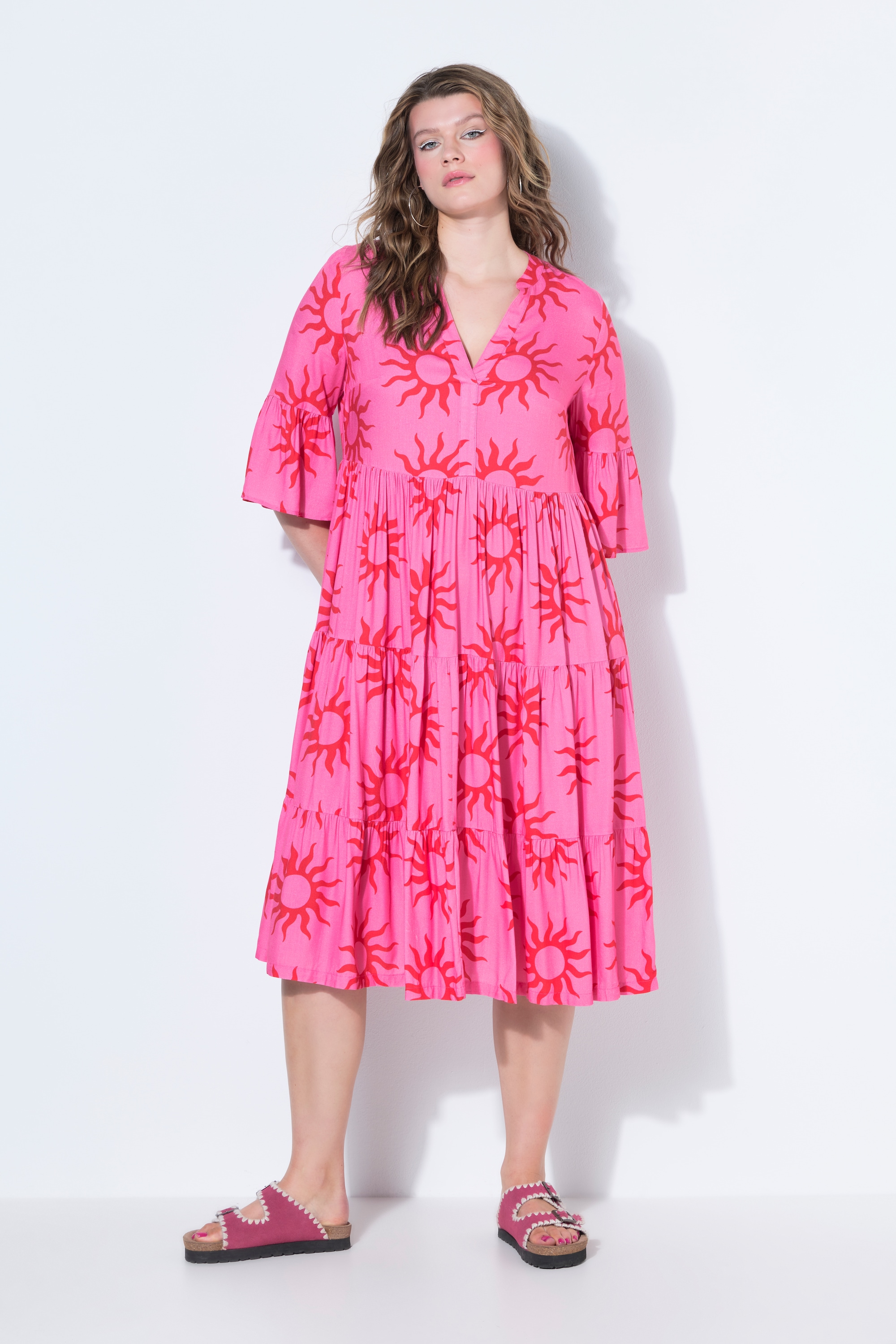 Robe longue, coupe trapèze, imprimé soleil, STUDIO UNTOLD
