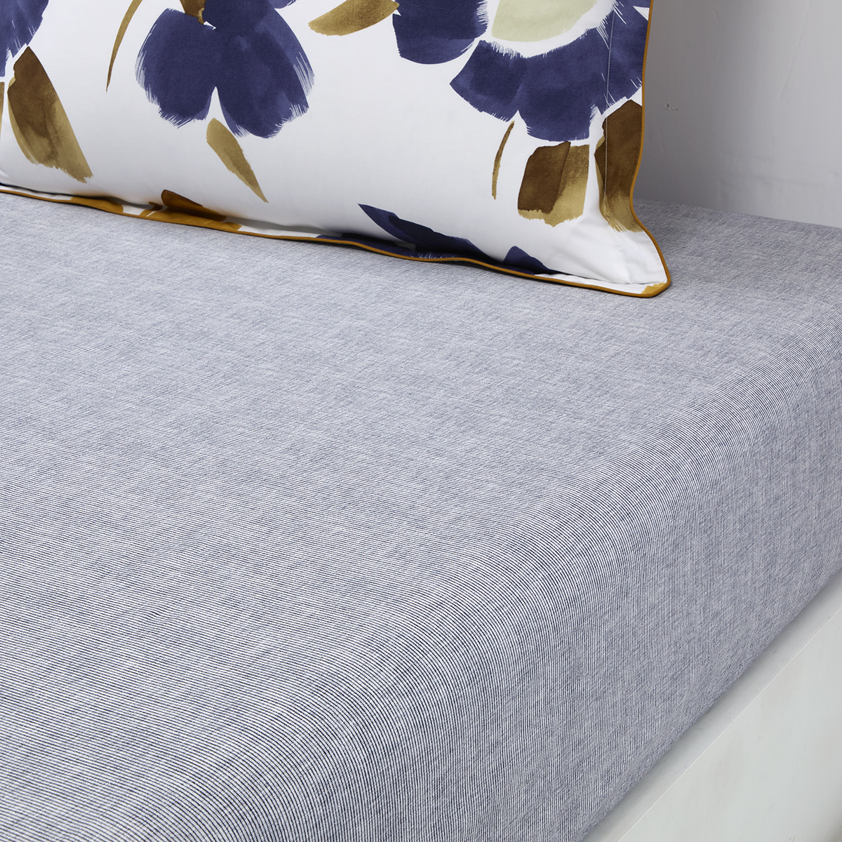 Drap housse en percale de coton gris, HEURE BLEUE, DESFORGES