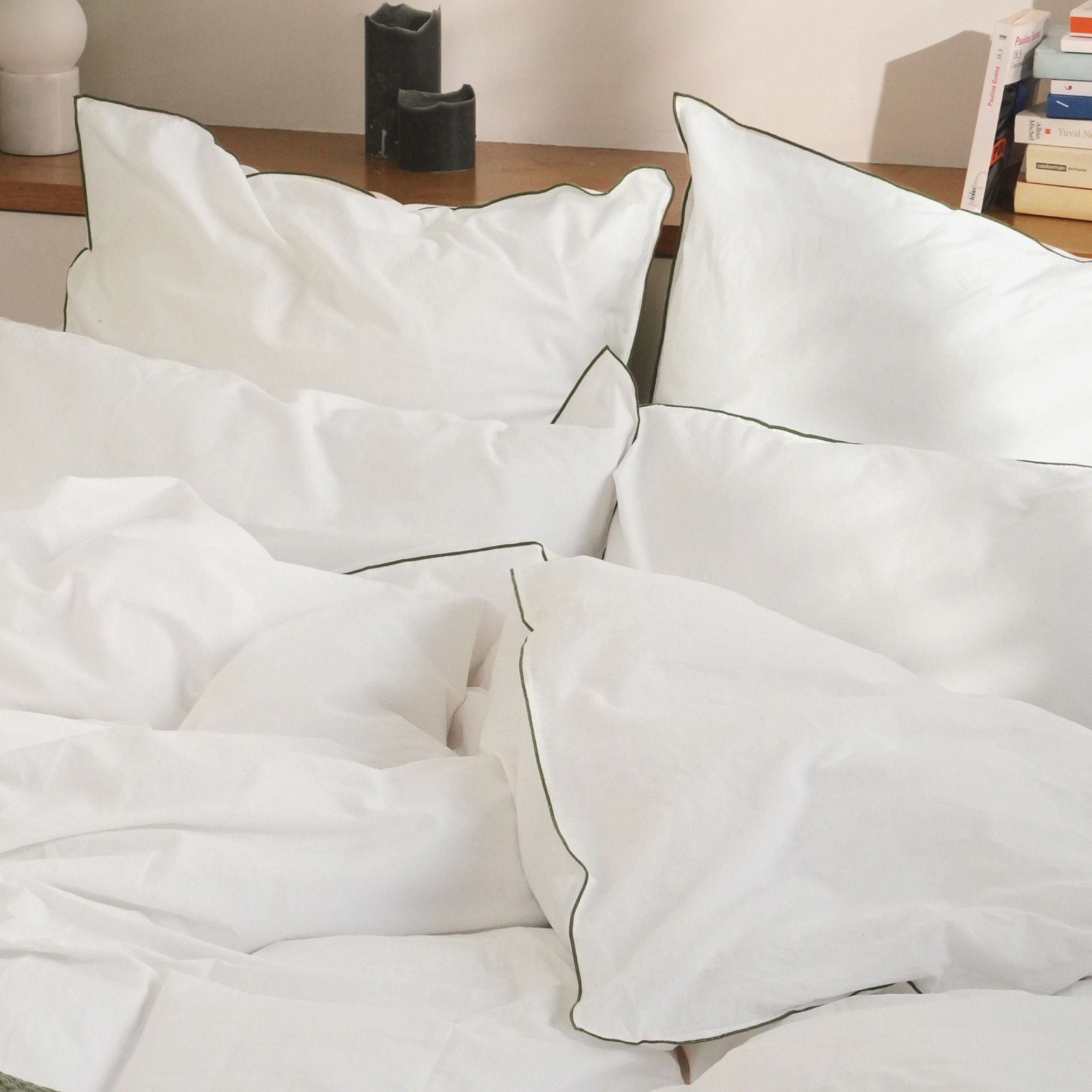 Taie d'oreiller en percale de coton lavé, DOUCEUR LAVÉE, BLANC CERISE