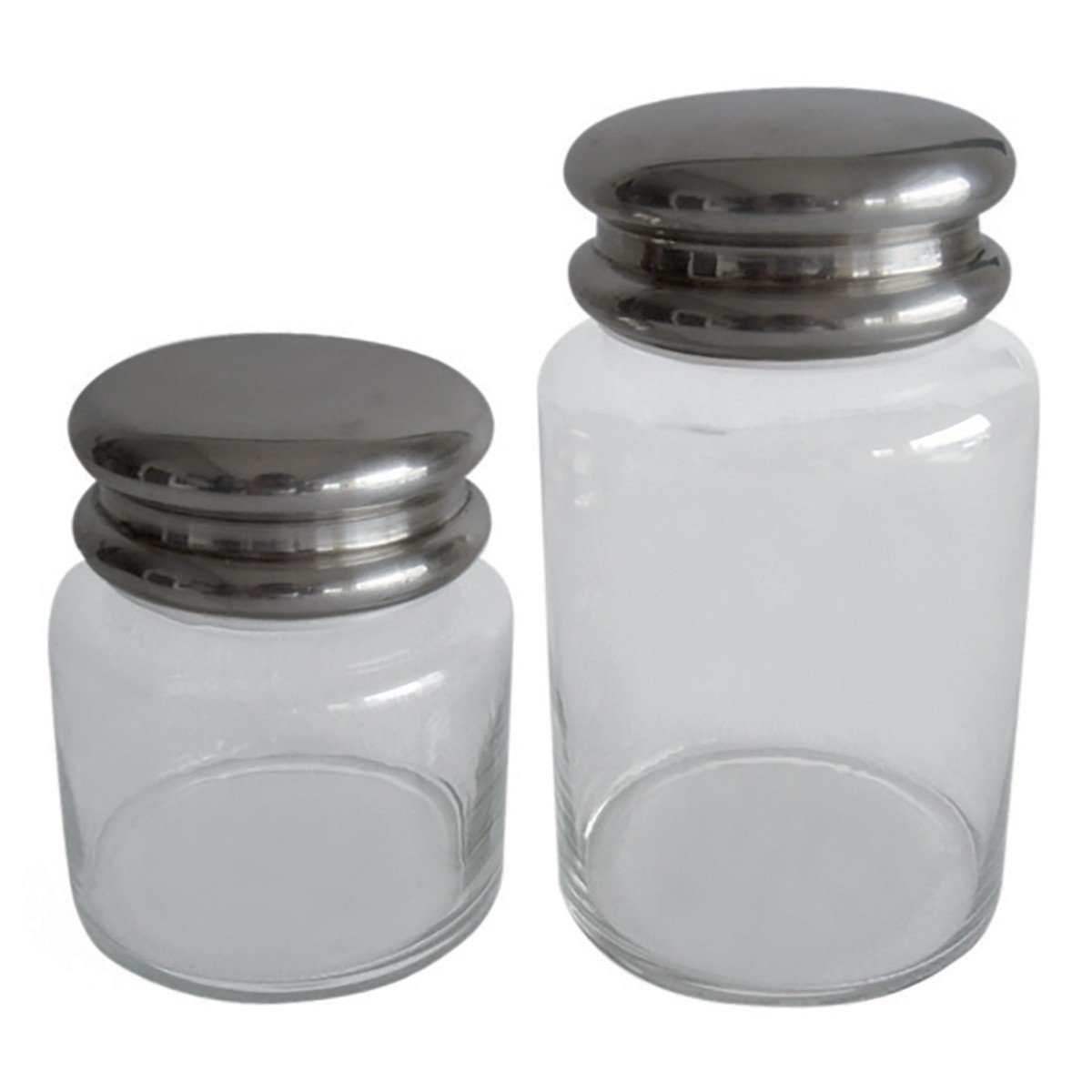 Lot de 2 pots en verre couvercle argenté, SIGNATURE