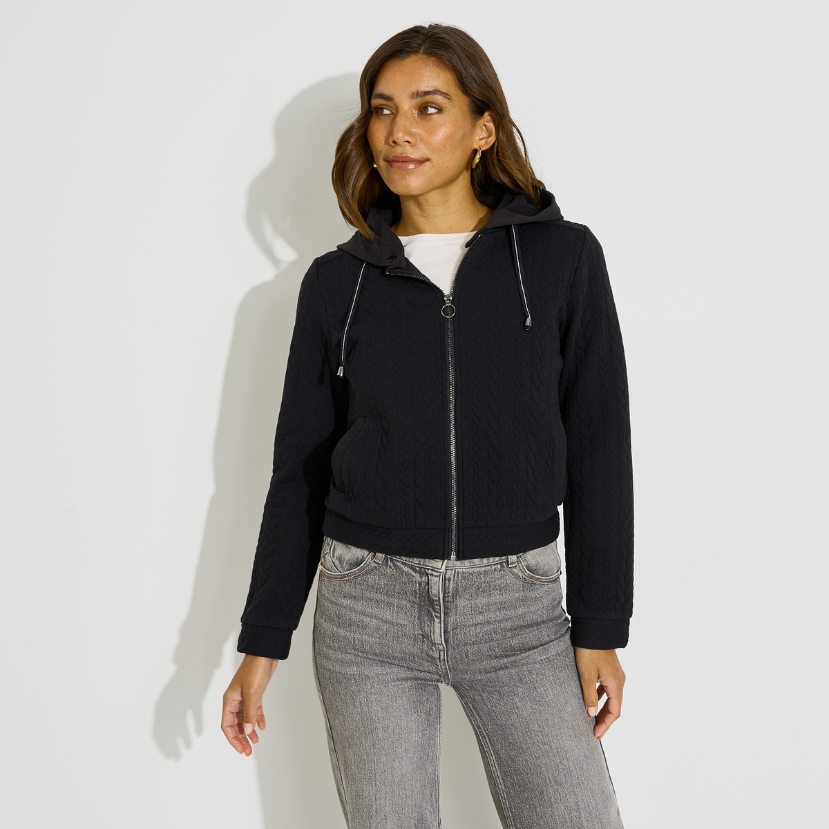 Veste zippée capuche amovible, GRAIN DE MALICE