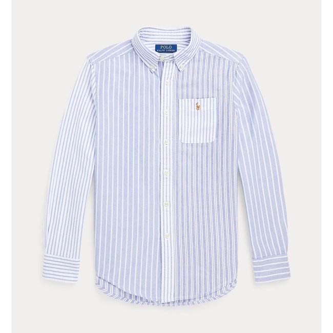 Gestreiftes Oxford-Hemd, Baumwolle blau <span itemprop=