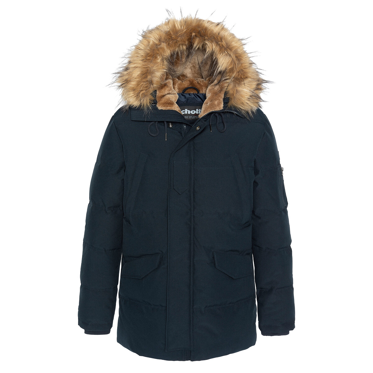 Hooded Winter Padded Jacket with Faux Fur Trim, Mid-Length