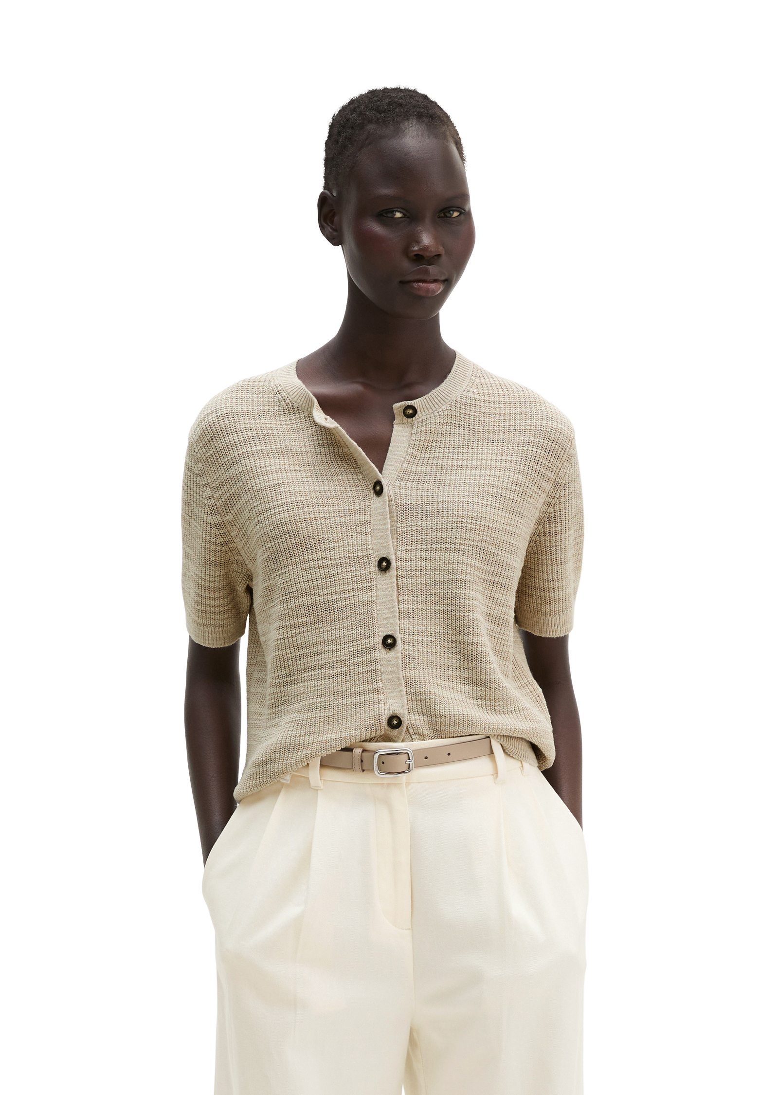 Slub-Cardigan loose en mélange de lin et de coton, MARC O'POLO