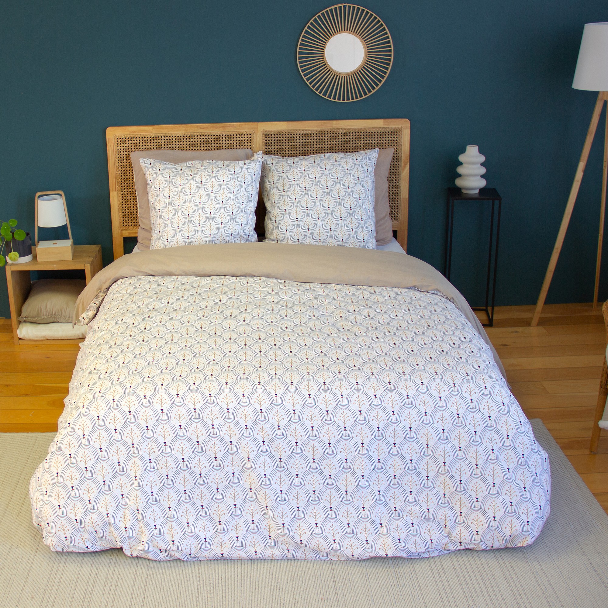 Parure de lit - housse de couette avec taies en coton, EDEN