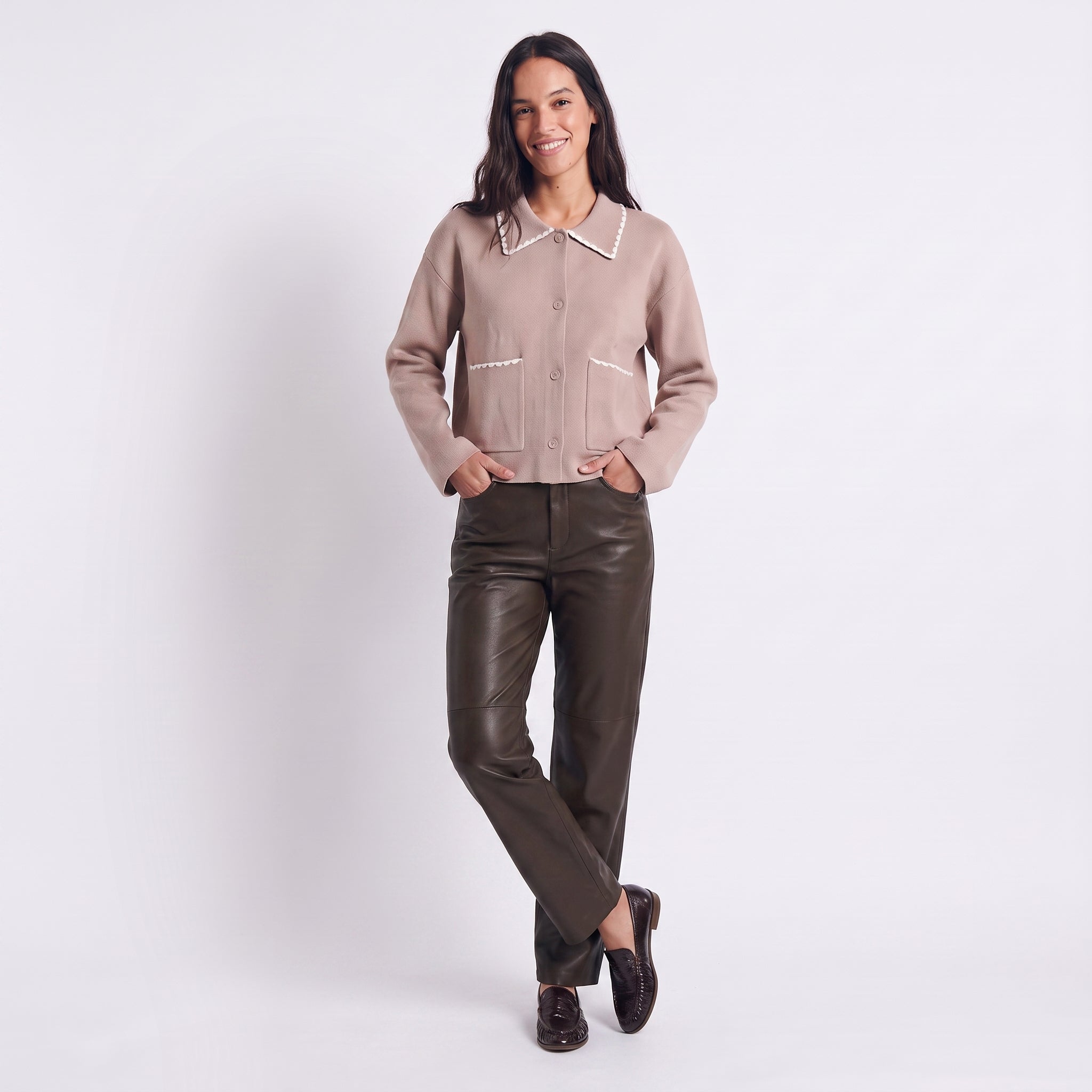 Cardigan femme col claudine liseré poches plaquées MIRISSE, ARTLOVE