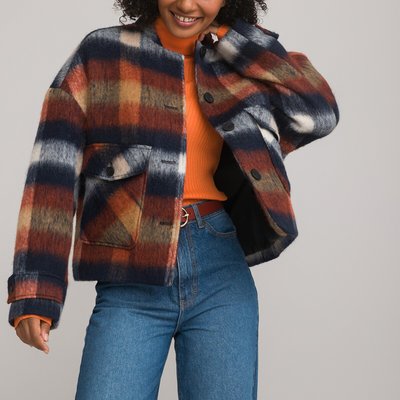 Recycled Checked Cropped Coat LA REDOUTE COLLECTIONS