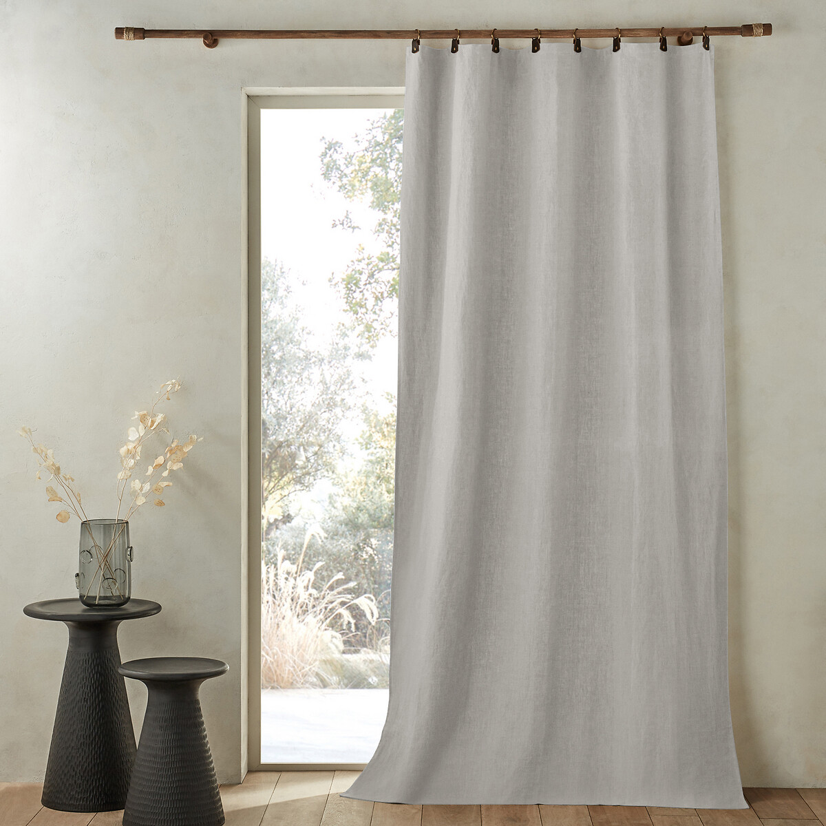 Private Single Washed Linen Curtain, Charcoal Linen Curtains Uk