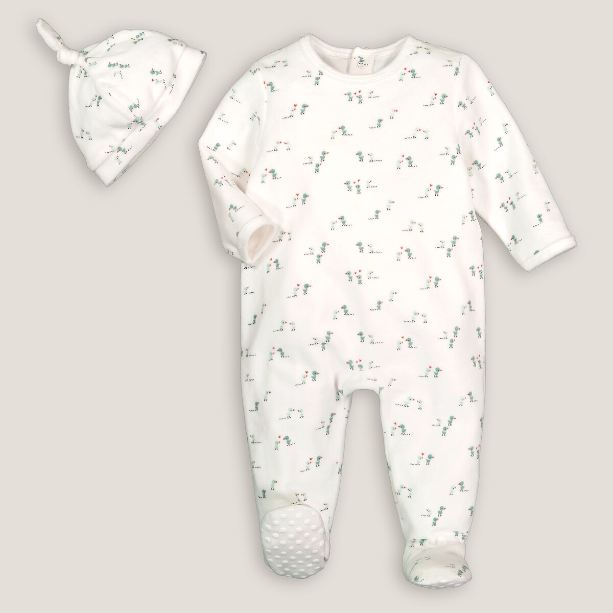 Velour Sleepsuit/Hat Outfit in Cotton Mix