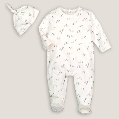 Velour Sleepsuit/Hat Outfit in Cotton Mix LA REDOUTE COLLECTIONS