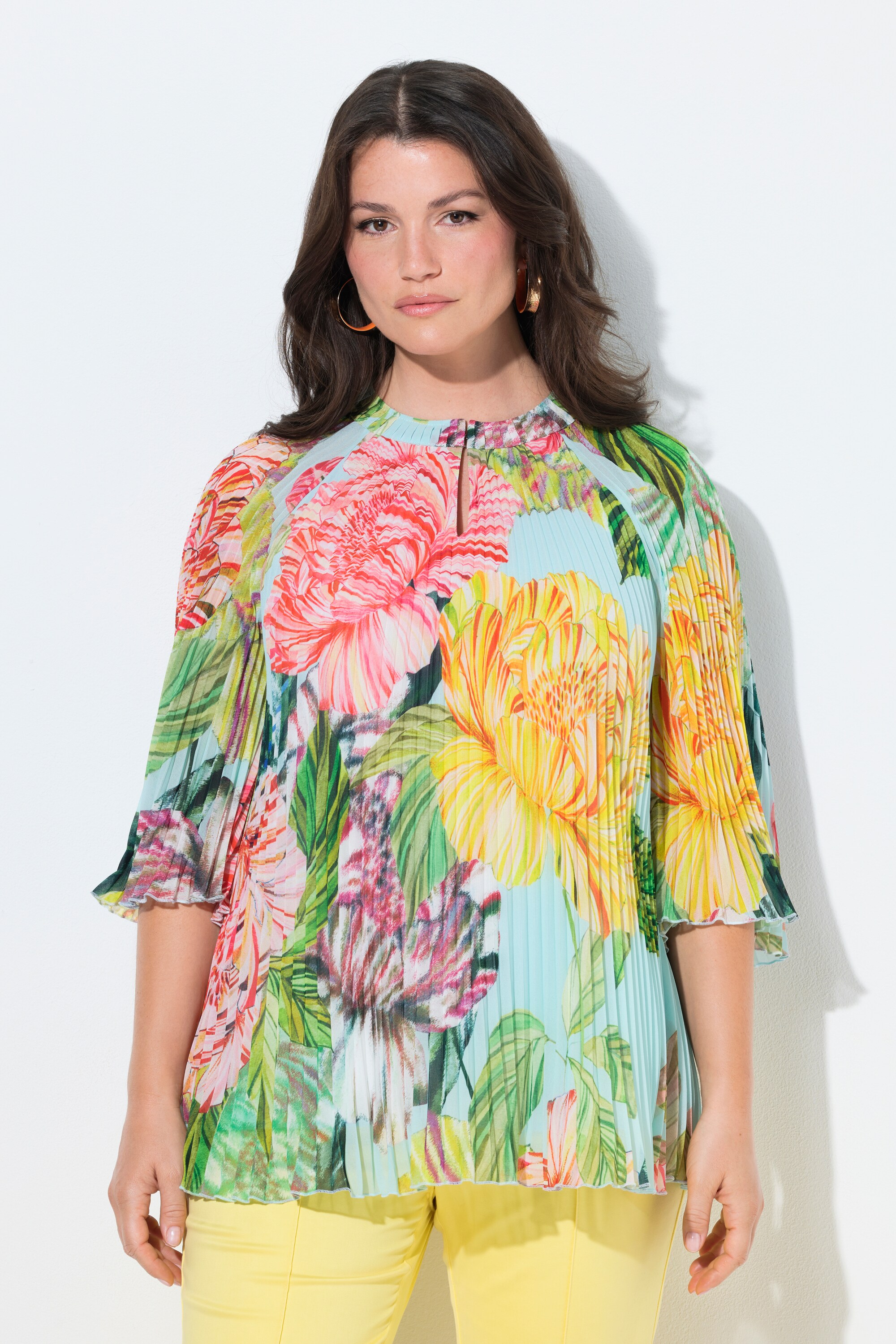 Blouse plissée motif floral, ULLA POPKEN
