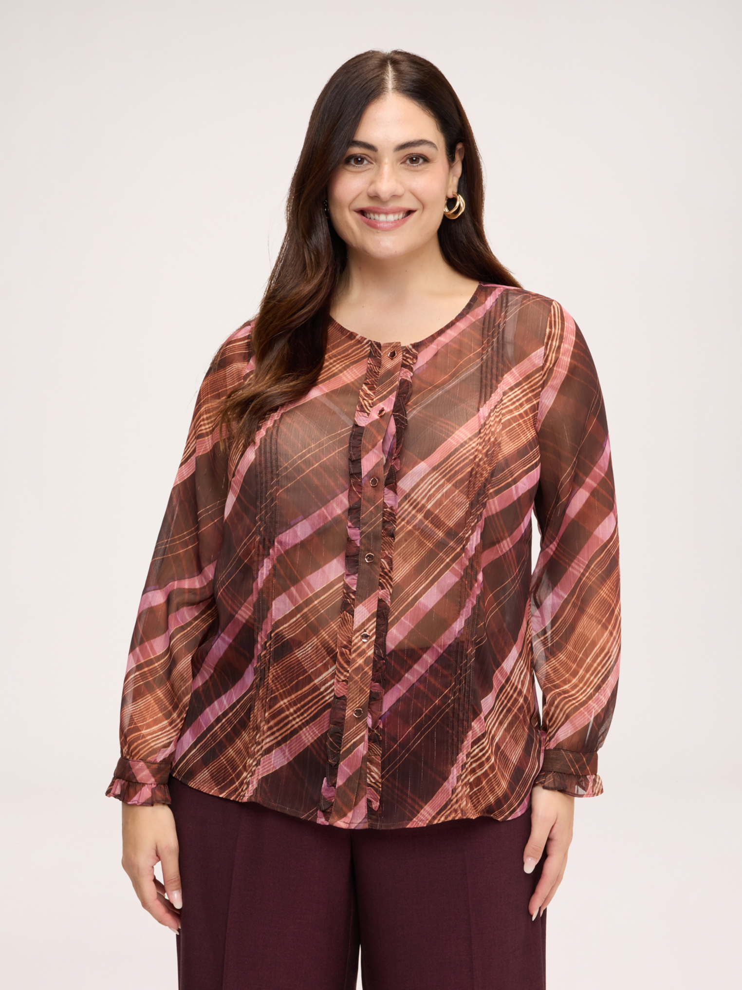 Chemise à imprimé carreaux avec volants, FIORELLA RUBINO