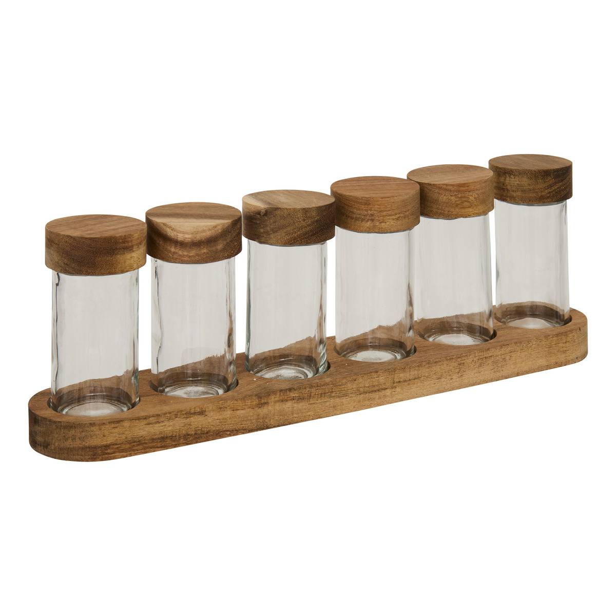 Lot de 6 pots à épices avec plateau en acacia, 5FIVE SIMPLY SMART