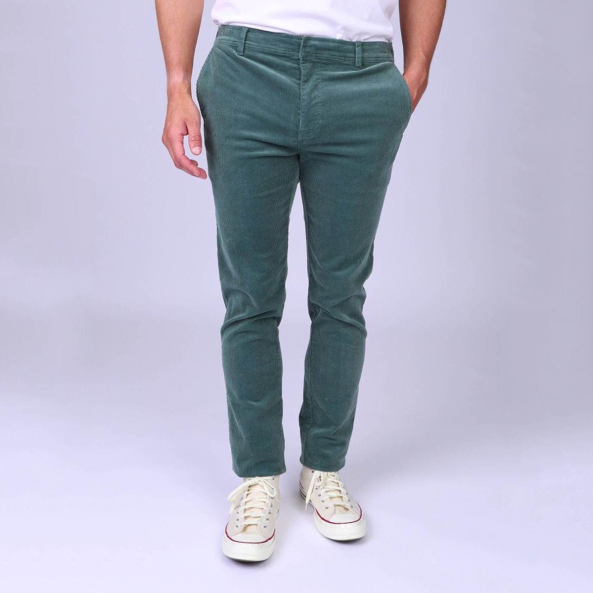 PANTALON HOMME CHINO BLEU PETROLE, MISE AU GREEN