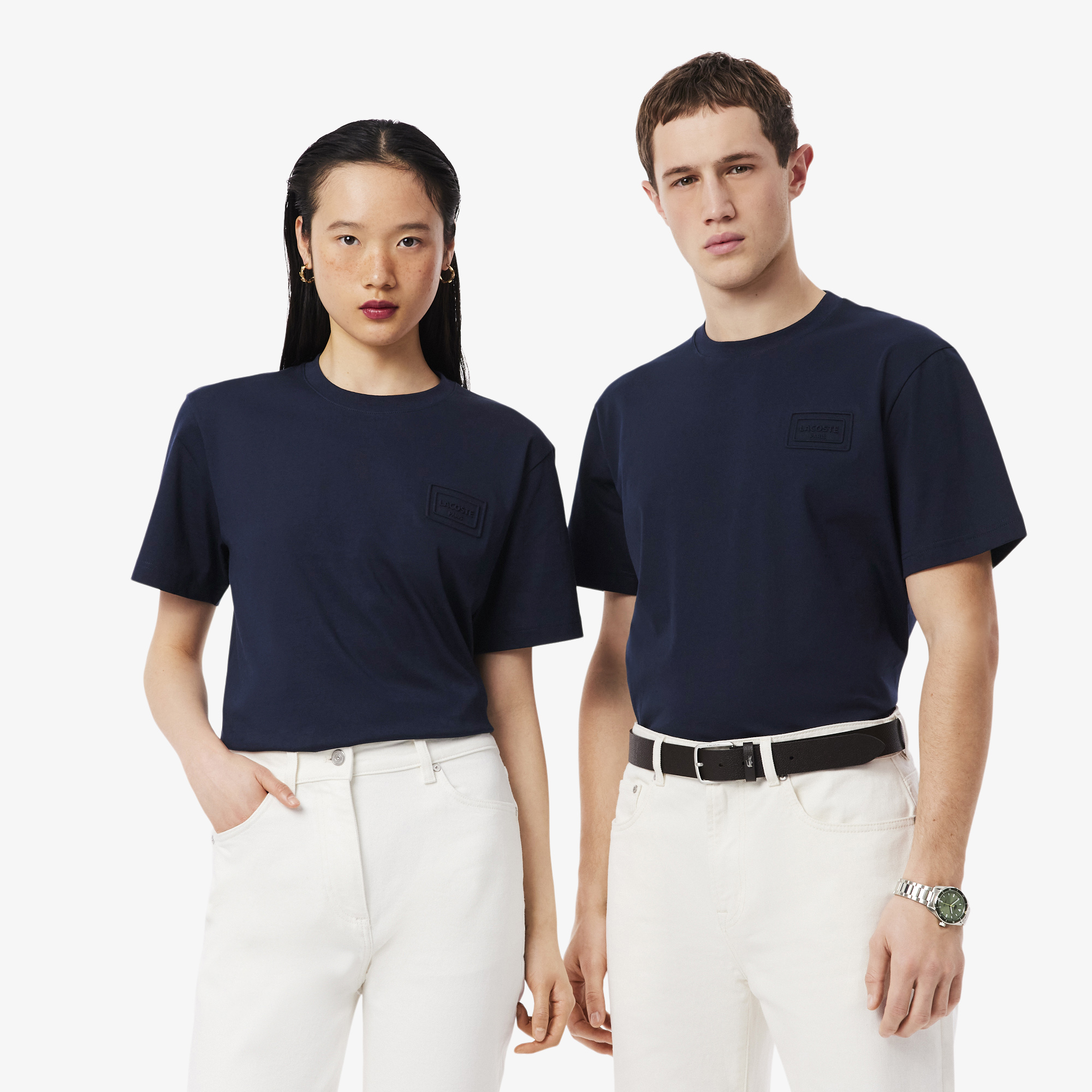 T-shirt coton marquage embossé, LACOSTE