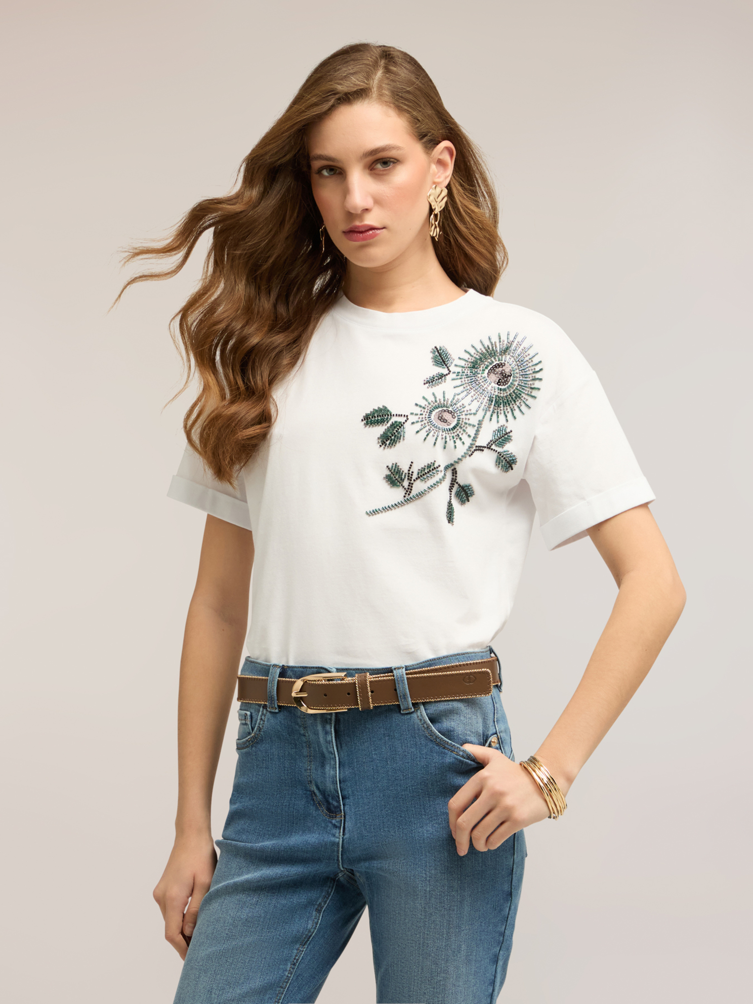 T-shirt avec applications florales, MOTIVI