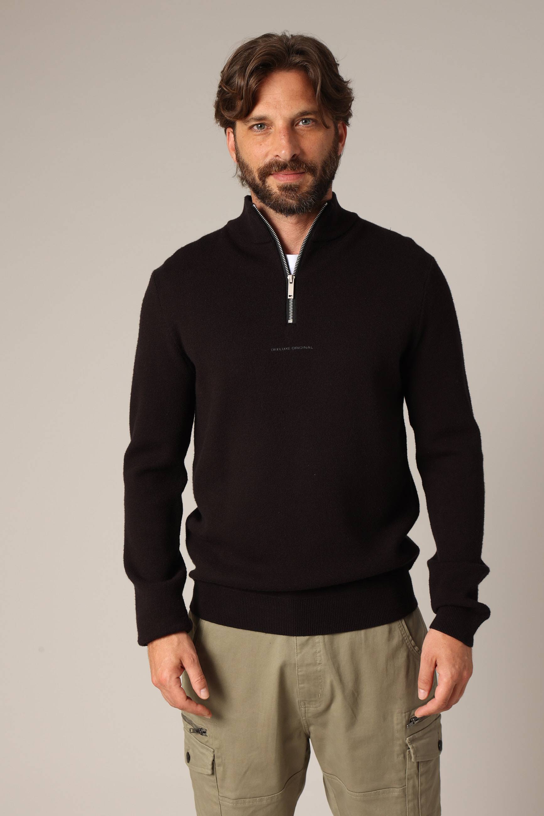 Pull zippé en maille fine et col montant BURGOS, DEELUXE