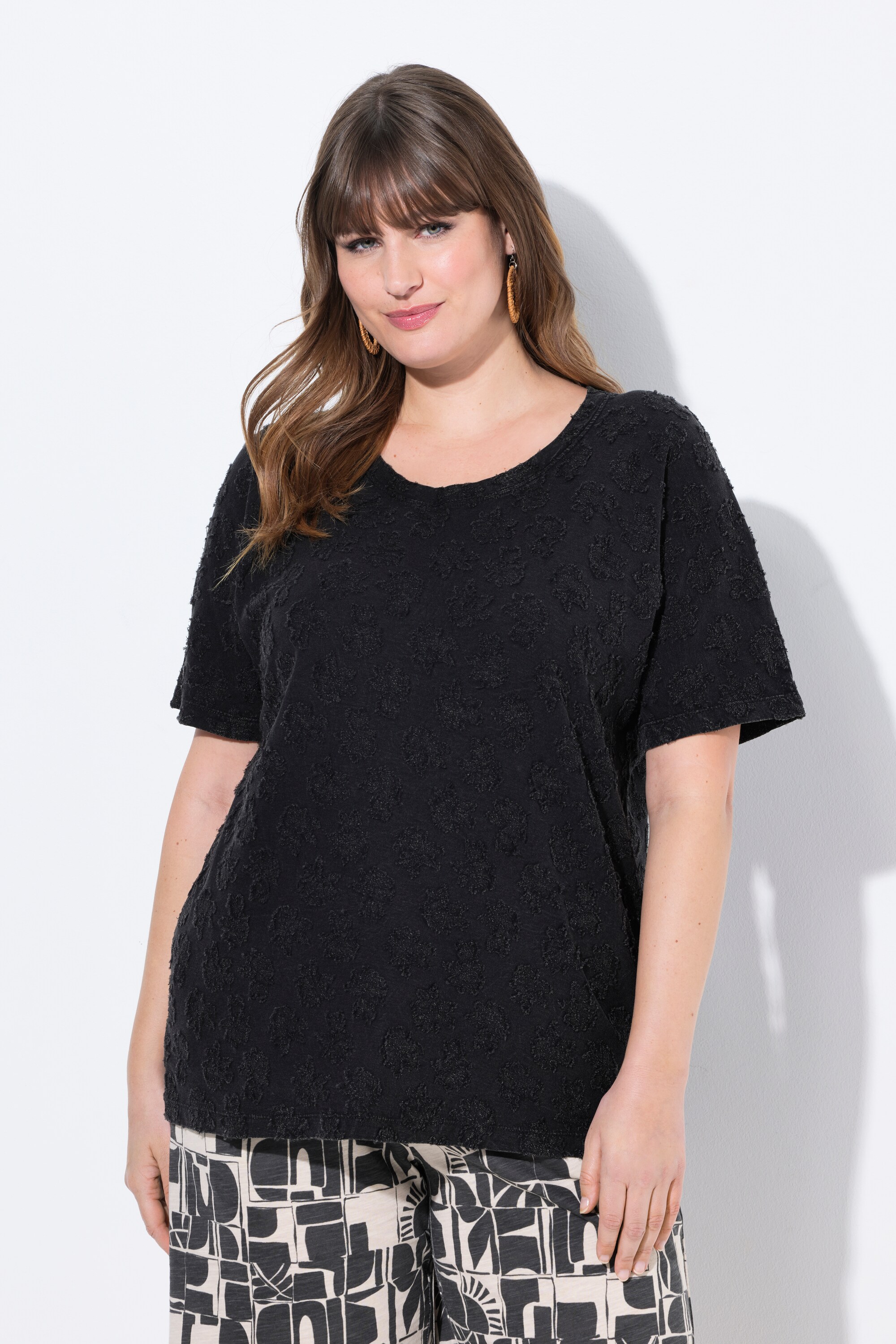 T-shirt, structure 3D, col rond, ULLA POPKEN