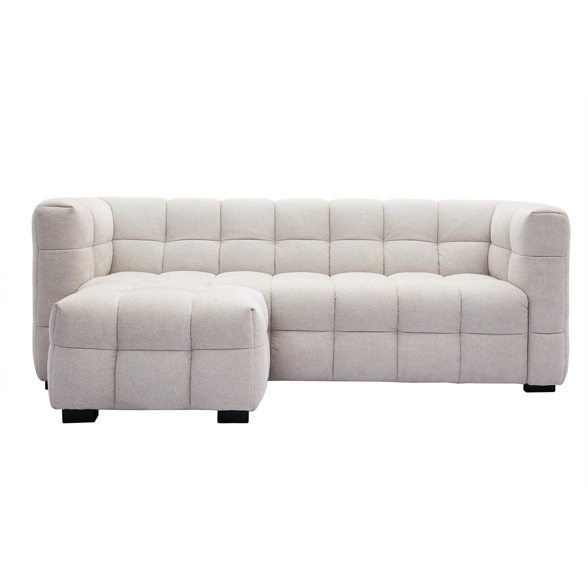 Canapé design 3 places et repose-pieds en tissu effet velours terre brûlée CORTO, MILIBOO