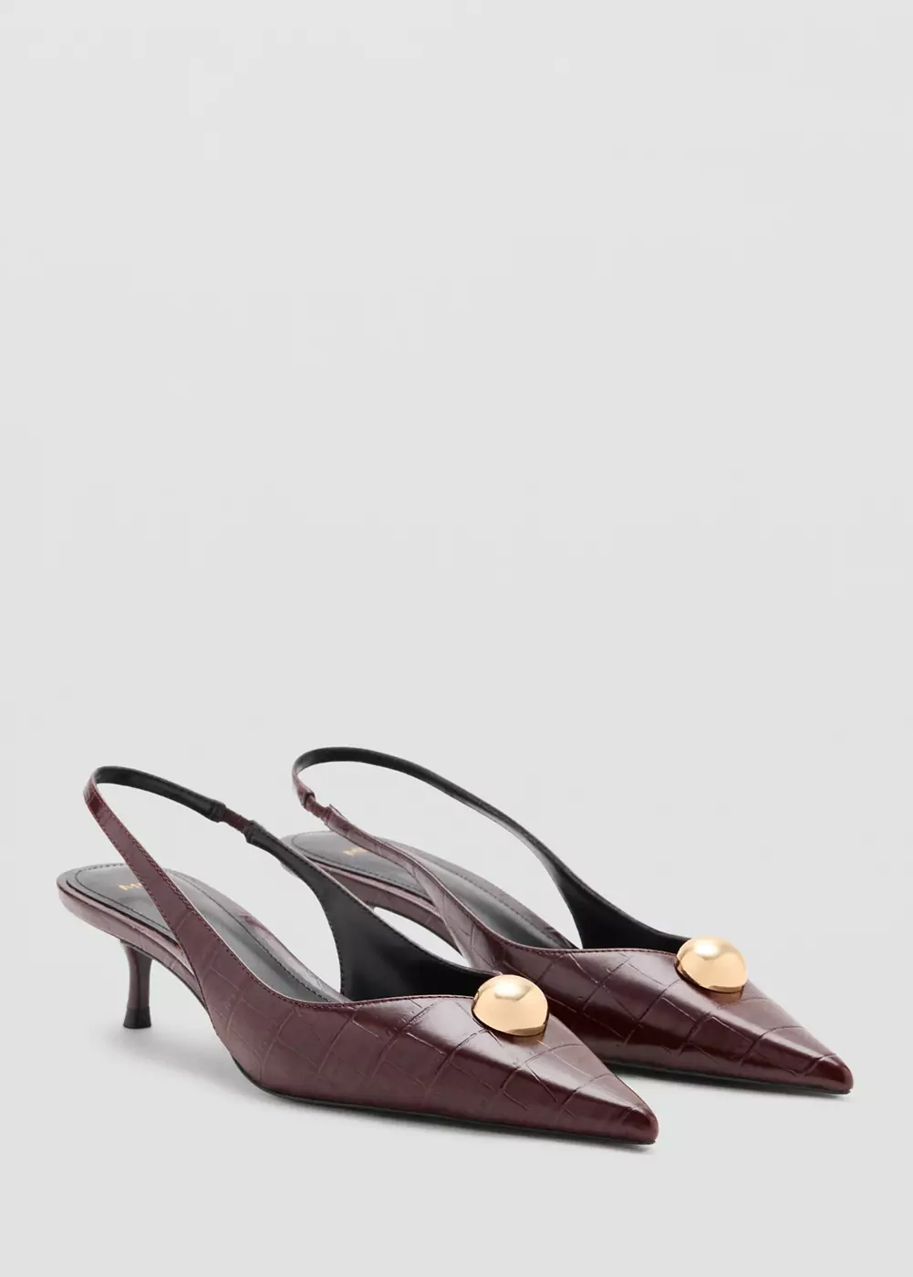 Chaussures à talon avec détail de perle métallique, MANGO