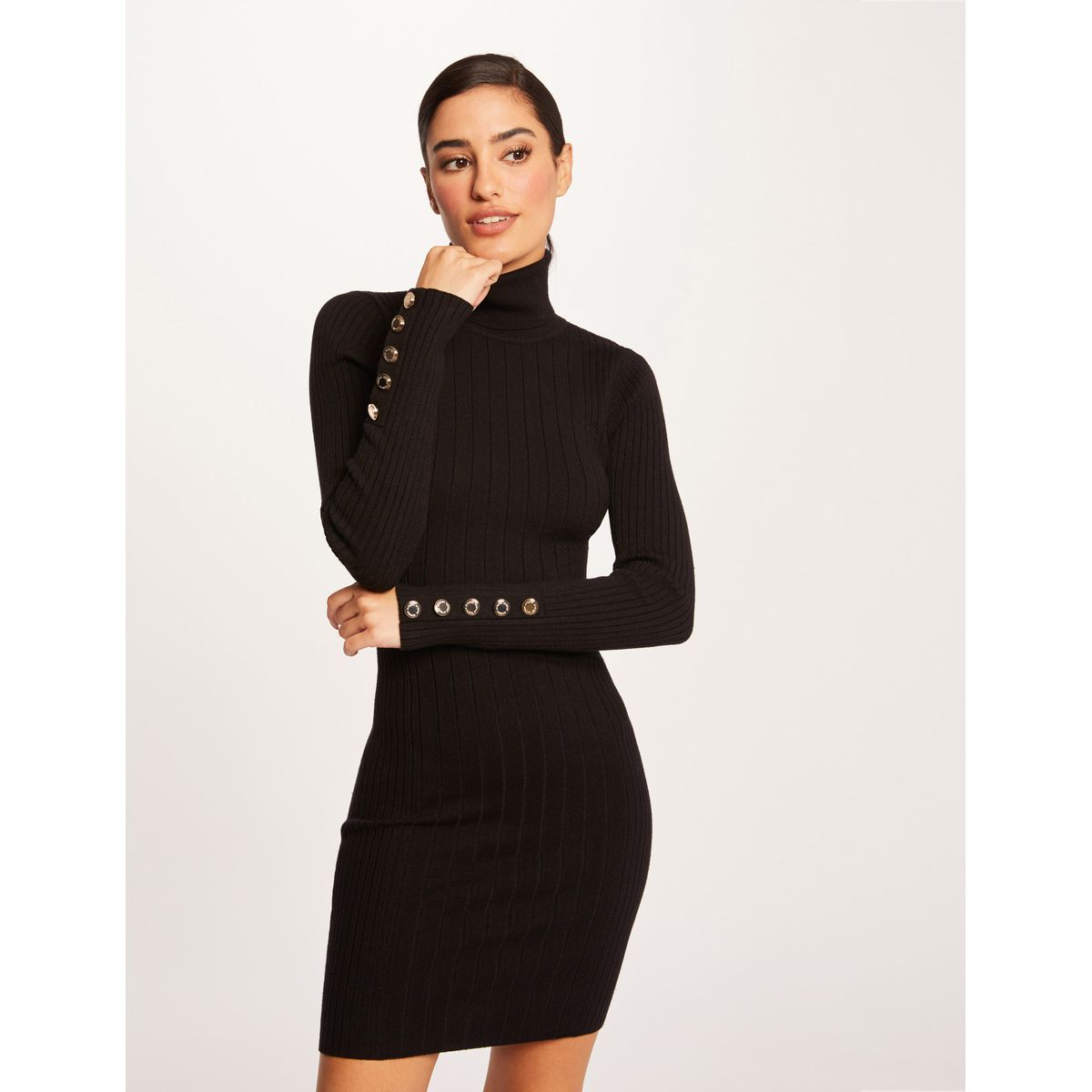 Robe pull discount noir col roulé