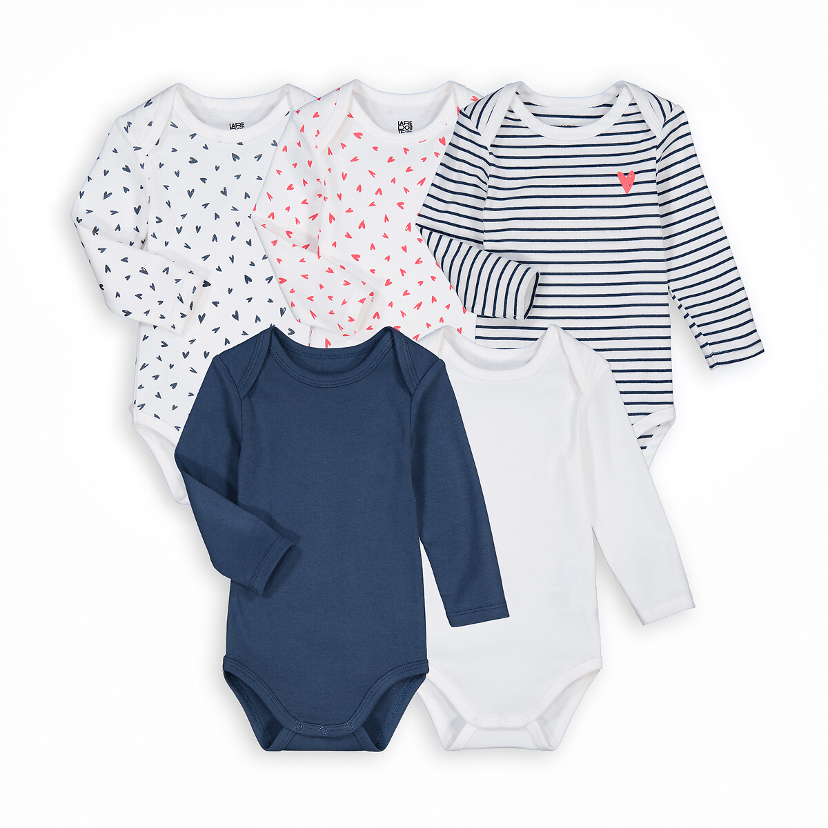 Lot de 5 bodies manches longues en côte, LA REDOUTE COLLECTIONS
