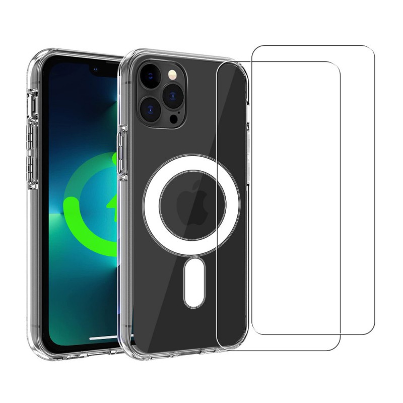 Coque Anti-choc compatible Magsafe pour iPhone 13 Pro Max Transparente + 2 vitres, EVETANE