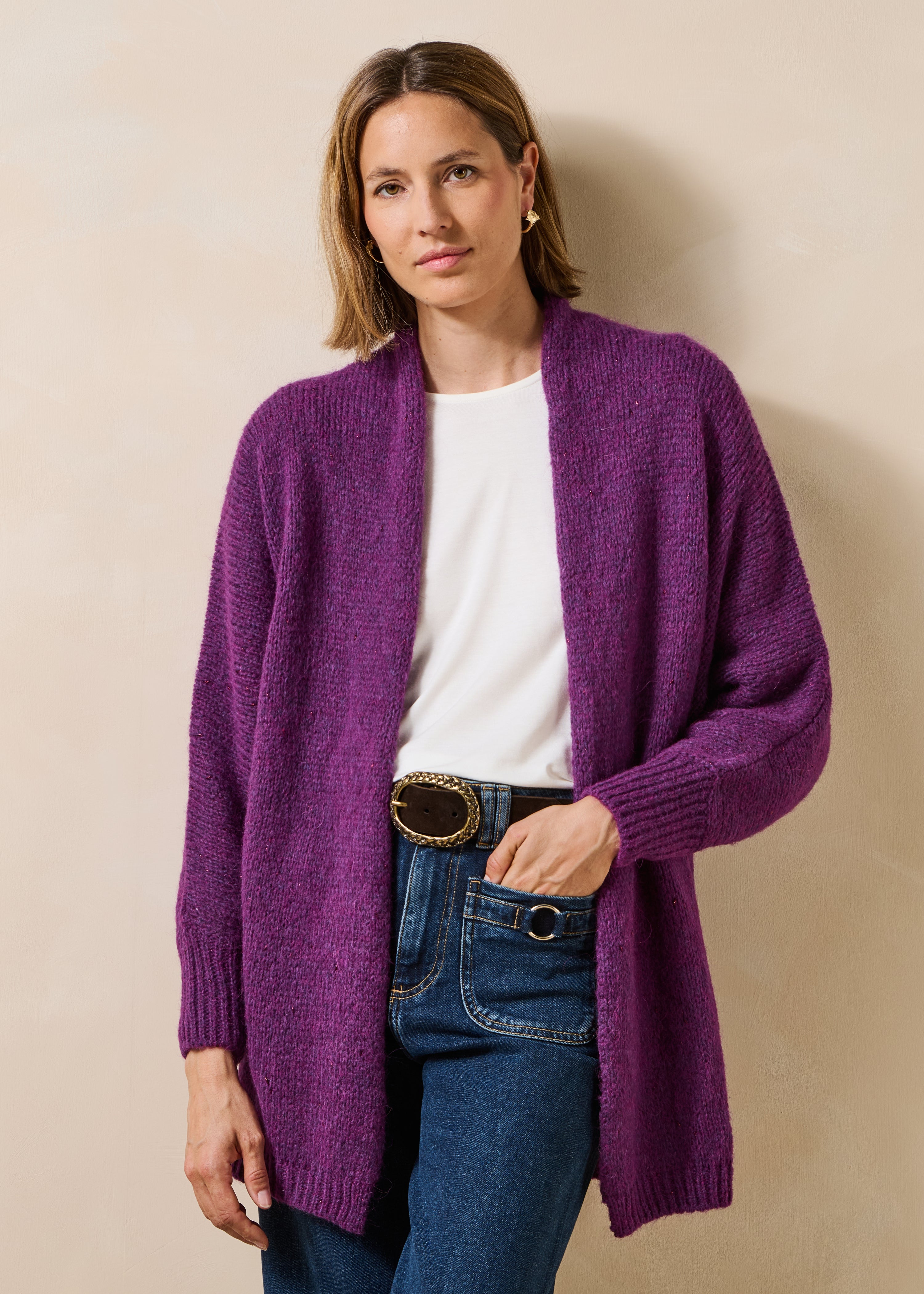 Gilet mi-long oversize en maille irisée, LA FEE MARABOUTEE