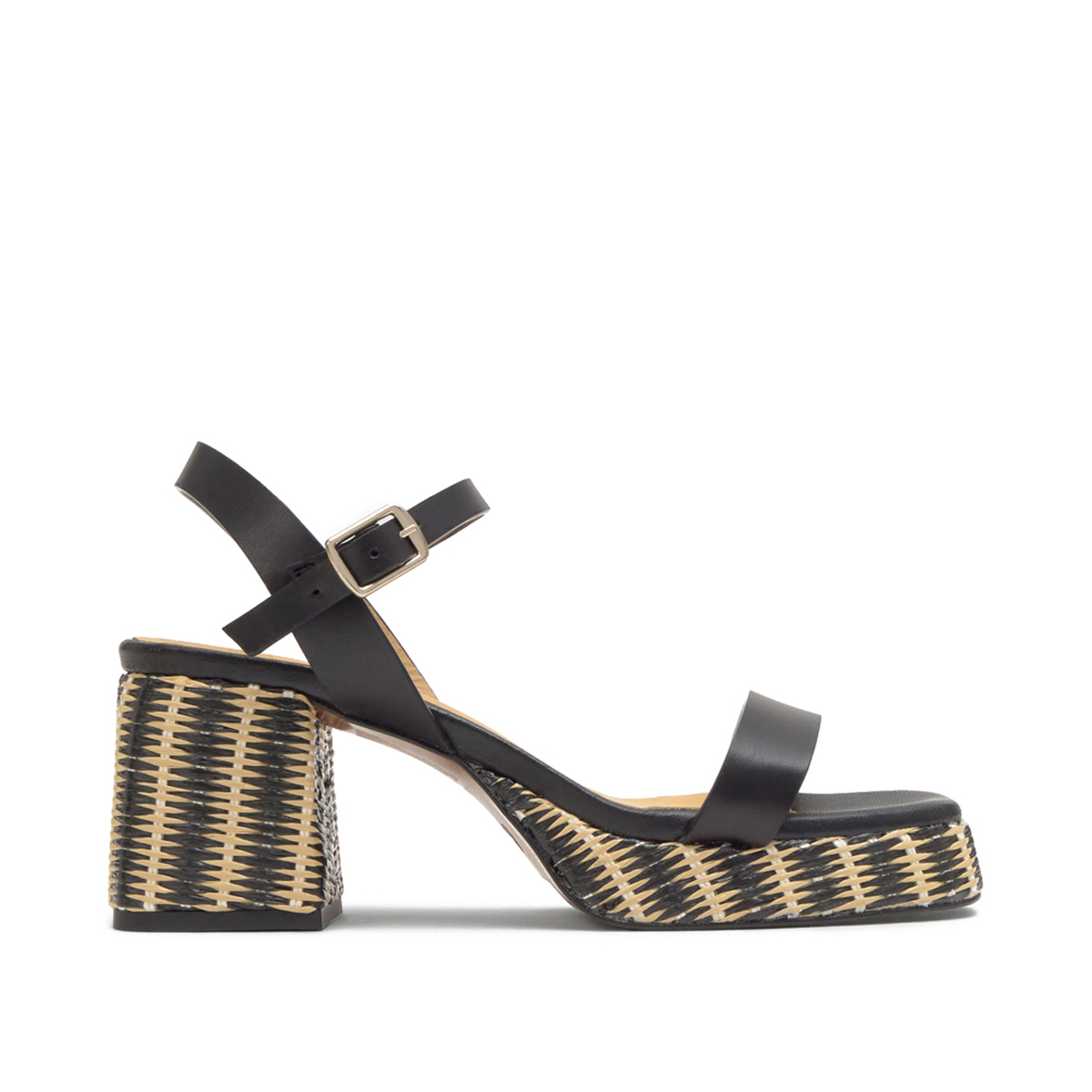 Sandales à talon bloc en raphia tressé et cuir VORAMAR PLATFORM, CASTANER