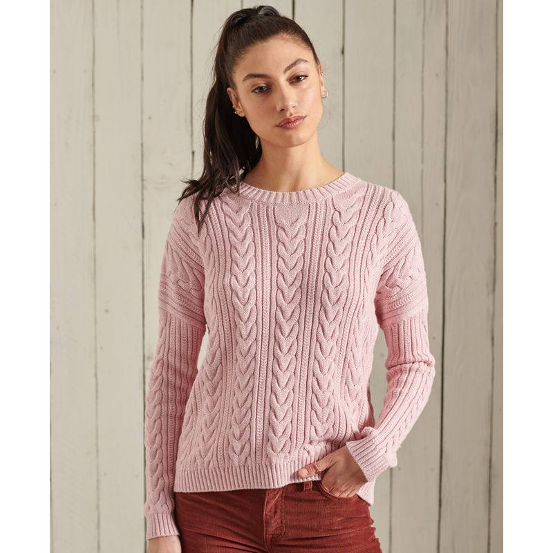 Laine pull rose à grosses mailles tricot pull pullover roulé à encolure ras-du-cou 