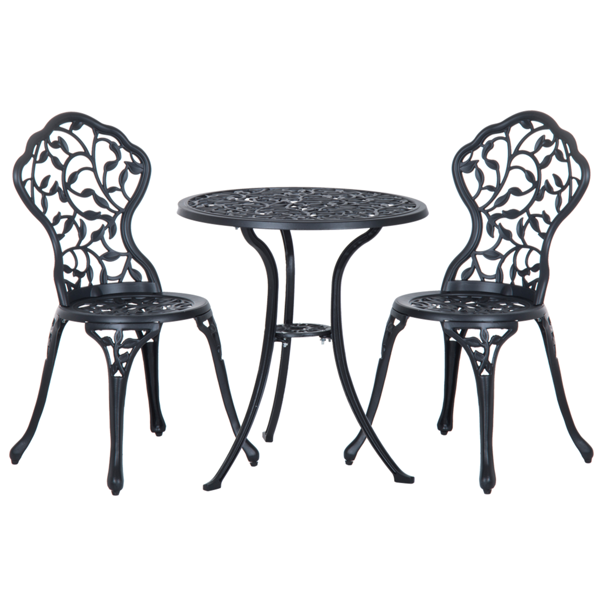 Ensemble salon de jardin 2 places avec table ronde style rétro fonte alu noir, OUTSUNNY